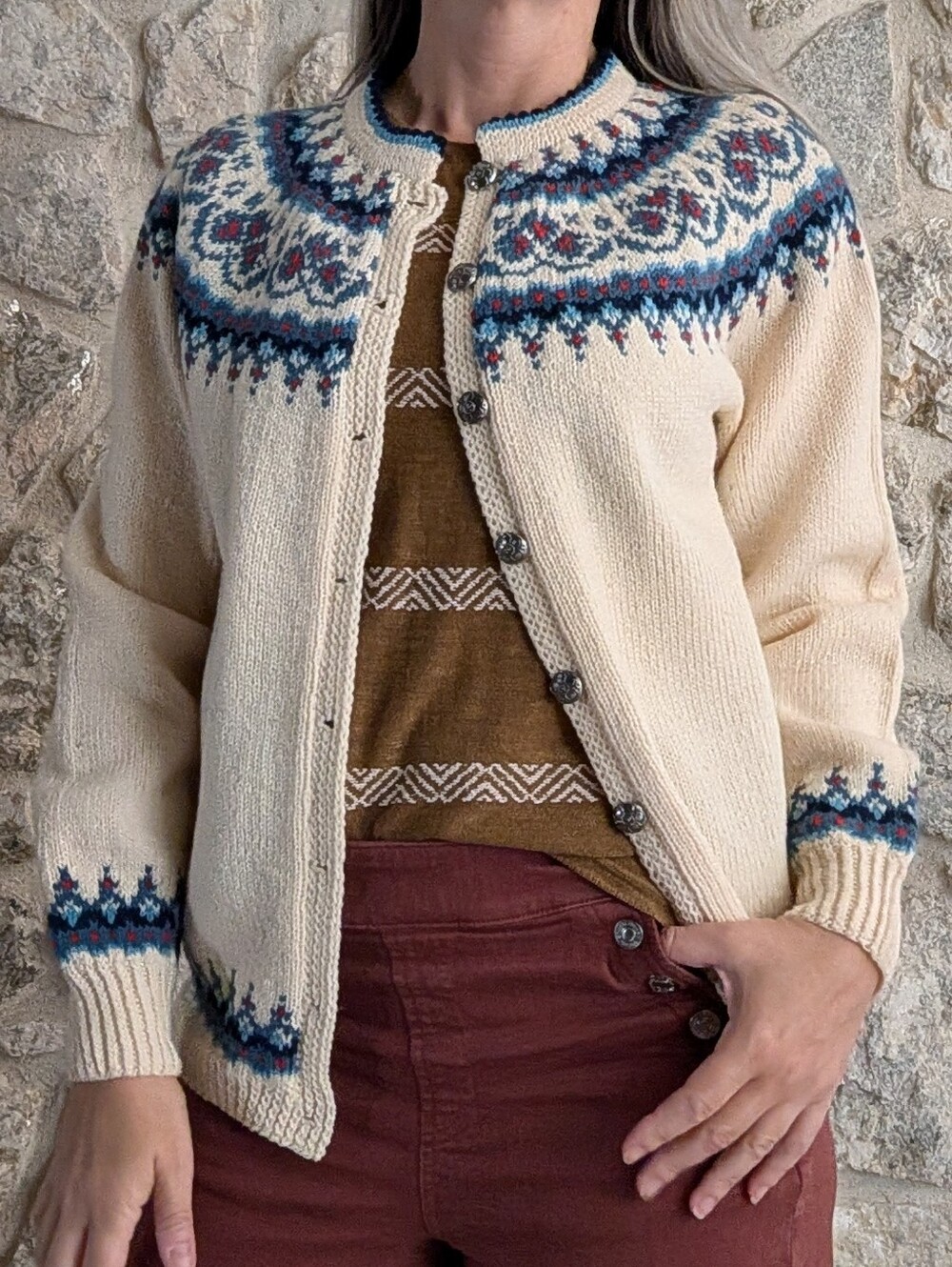 vintage NORSK HUSFLID norwegian fair isle cardigan sweater M